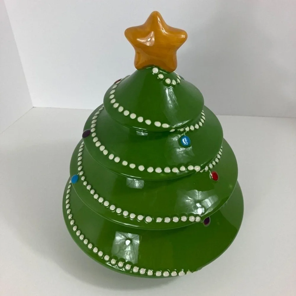 Vintage‎ Pier One Imports Ironstone Handpainted Christmas Tree Cookie Jar Retro